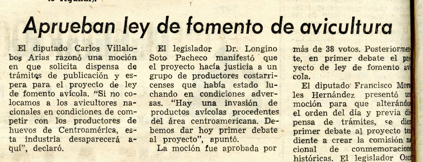 El Estado se encargó de promover la producción avícola. Nota del periódico del 23 de mayo de 1972.