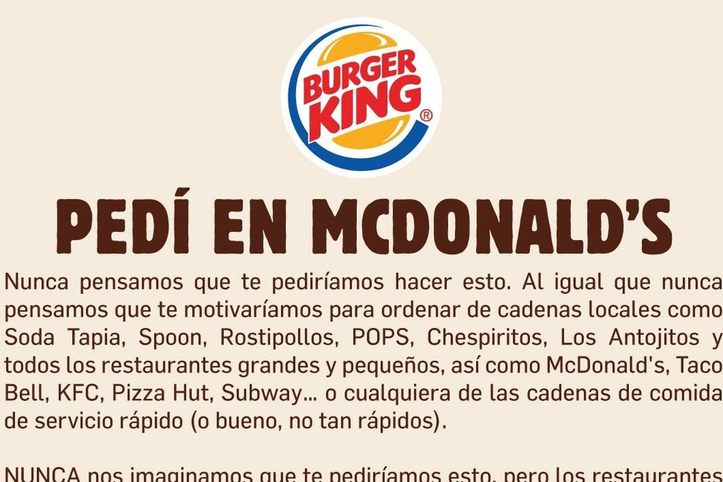 Puede verse como una estrategia publicitaria, de mercadeo, sin embargo, el mundo entero está impactado, y la publicidad ya llegó a Tiquicia, porque Burger King está haciendo campaña mundial para que todos comamos en McDonald’s