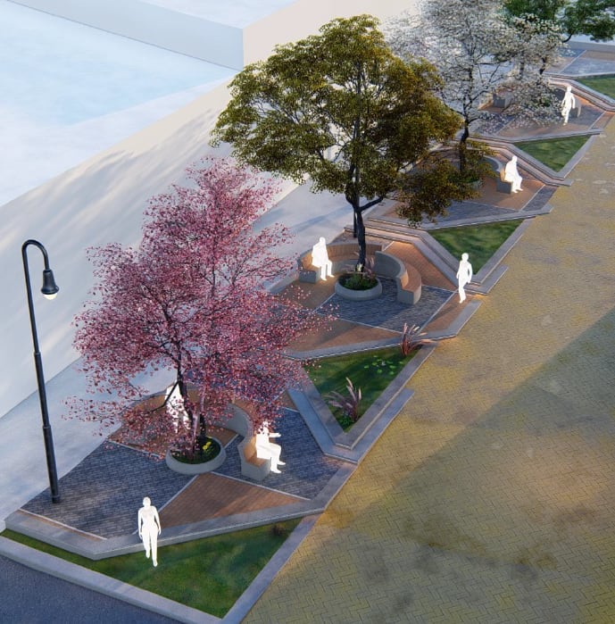 Adoquines, árboles y mobiliario urbano tendrá la nueva sección del bulevar de la Avenida Central.