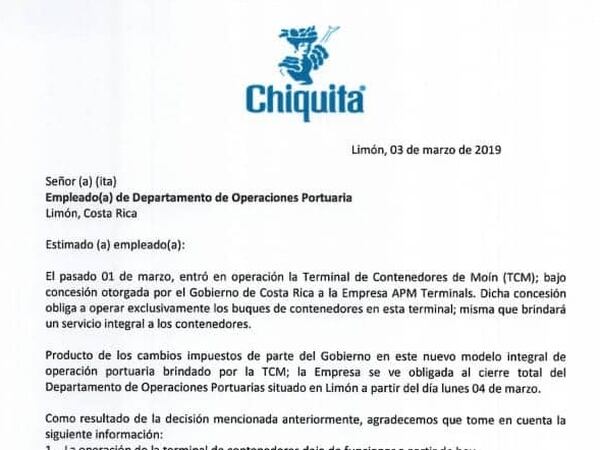 Chiquita Brands despidió cerca de 175 trabajadores - El 