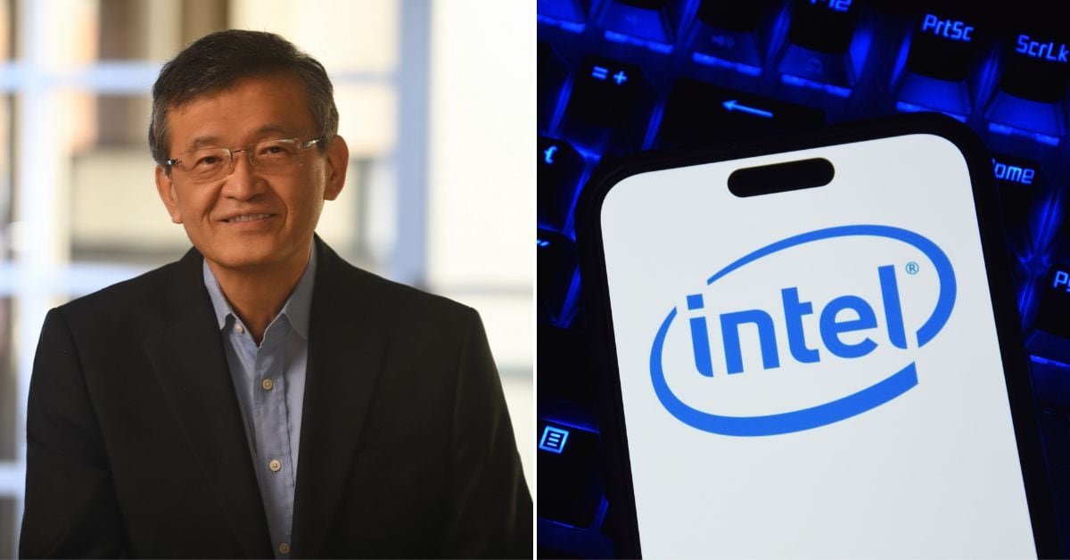 Lip-Bu Tan, director ejecutivo de Intel, y un logo de la compañía