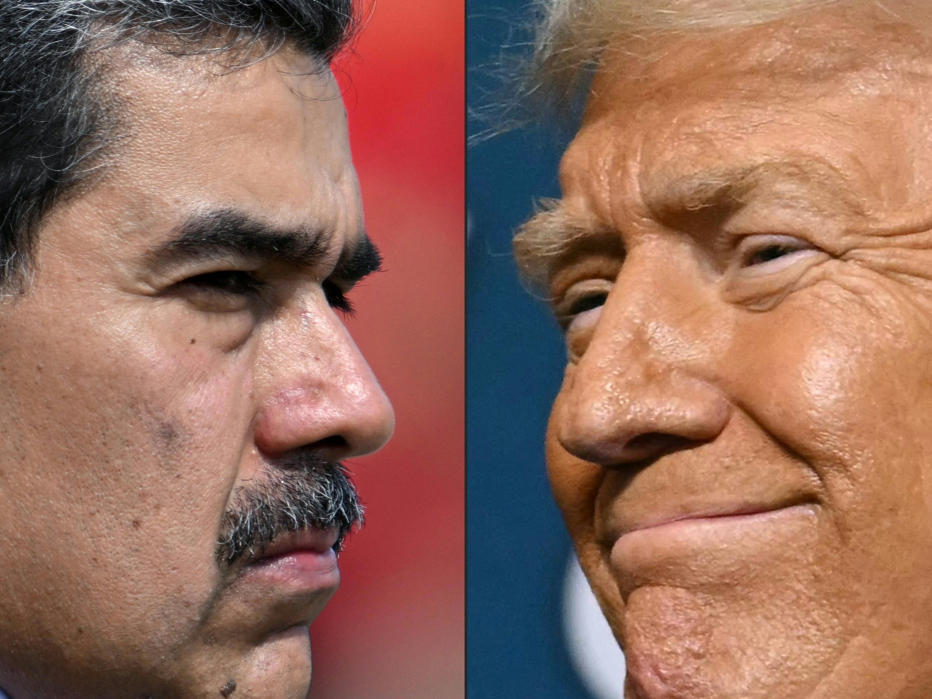 (FILES) (COMBO) This combination of pictures created on August 08, 2025 shows Venezuela's President Nicolas Maduro (L) in Caracas on January 10, 2025, and US President Donald Trump (R) in Pittsburgh, Pennsylvania on July 15, 2025. Venezuela's Nicolas Maduro on August 18, 2025, said he would deploy 4.5 million militia members in response to US "threats," after Washington raised the bounty for his arrest and launched anti-drug operations in the Caribbean. (Photo by Juan BARRETO and ANDREW CABALLERO-REYNOLDS / AFP)