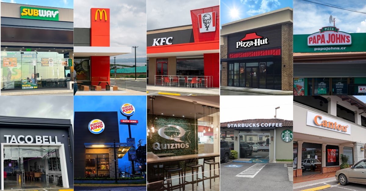Fotocomposición en Canva de franquicias de restaurantes en Costa Rica