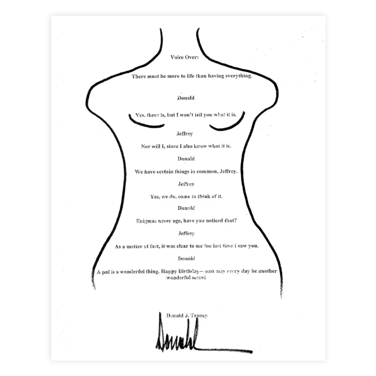 Donald Trump y su supuesta carta-dibujo para Jeffrey Epstein en el libro de sus 50 años.