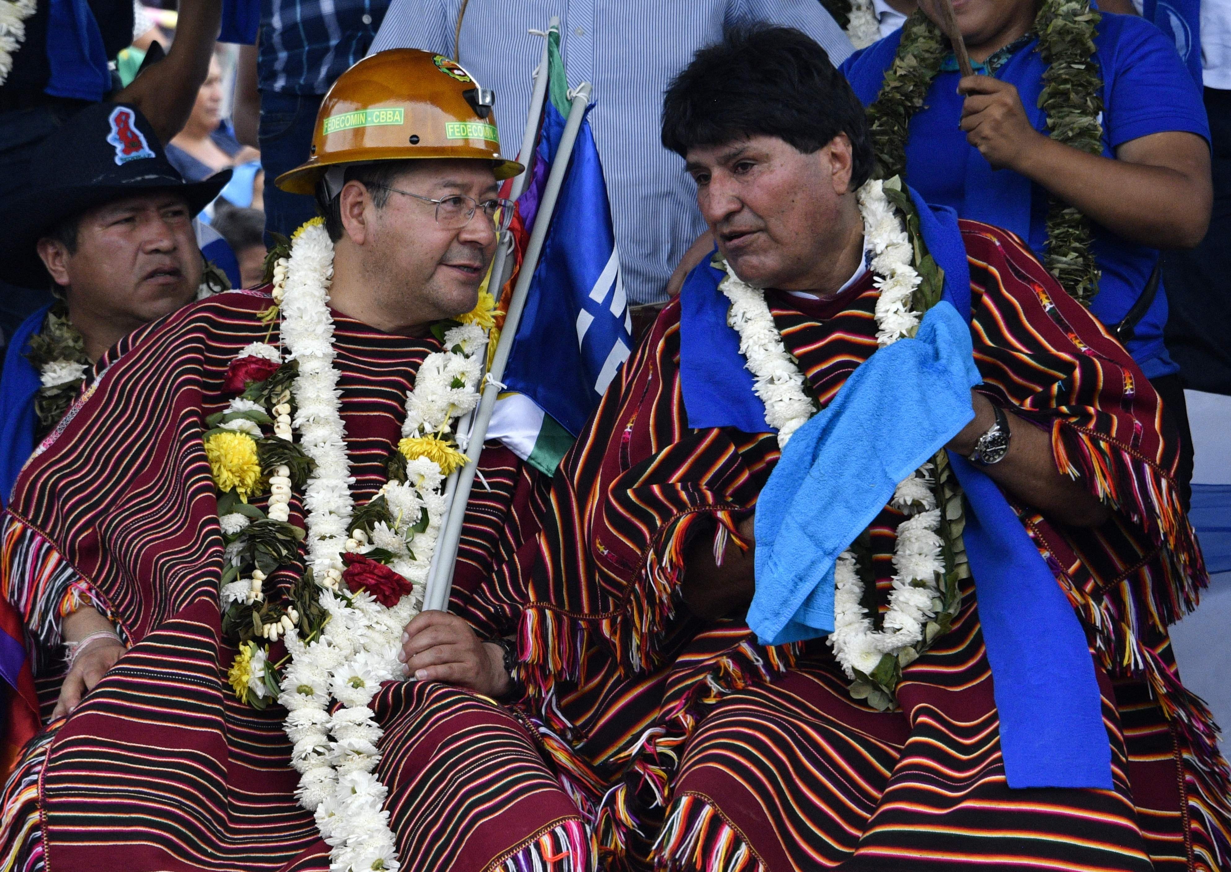 Luis Arce, presidente de Bolivia, y Evo Morales en un evento público en Cochabamba en el 2023, antes de sus pugnas políticas.
