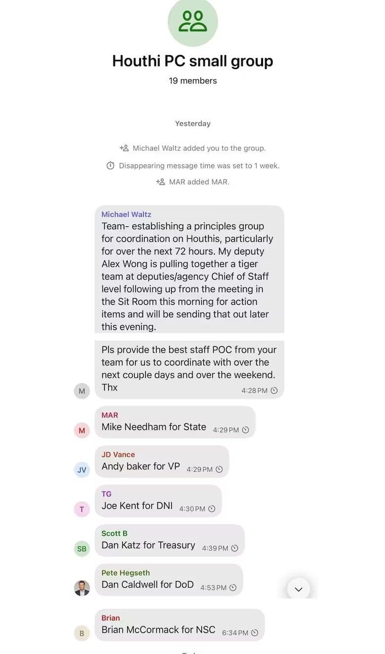 Captura de pantalla del chat en la plataforma de mensajeríaSignal