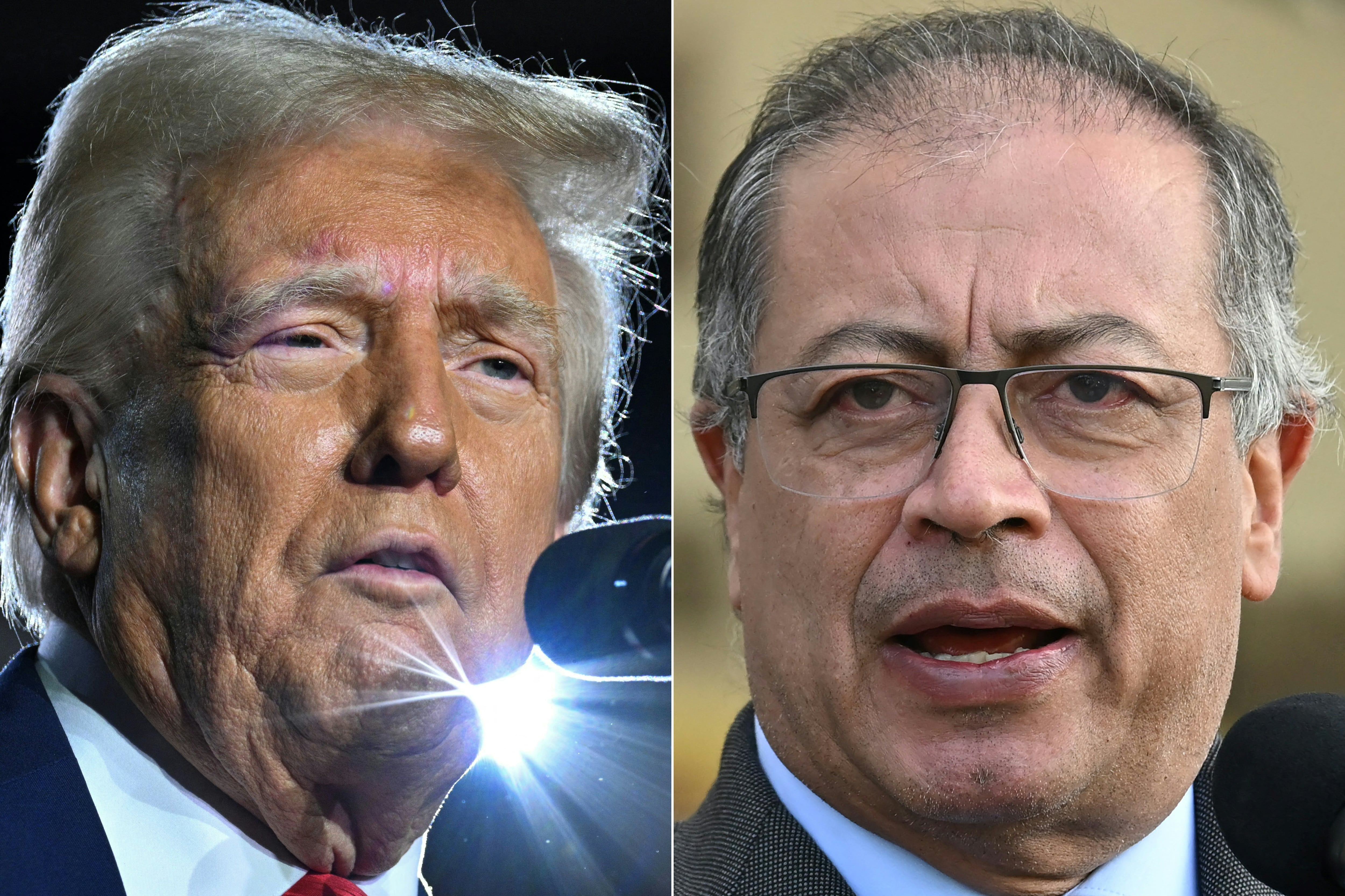 Donald Trump (izq) dijo que la negativa del presidente Petro en Colombia a aceptar vuelos de repatriación pone en peligro la seguridad nacional de Estados Unidos.