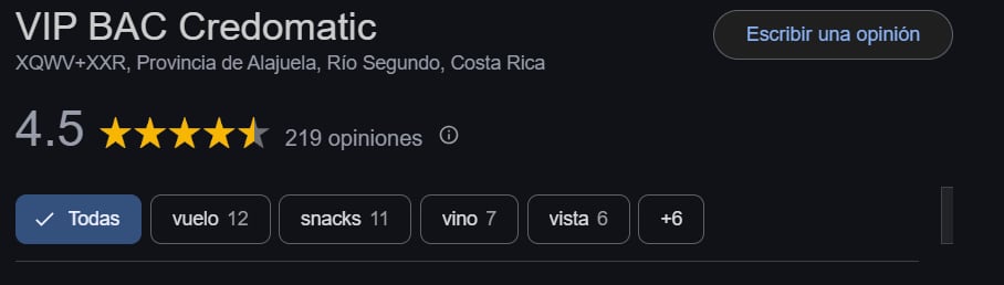 Valoración de salas VIP aeropuerto