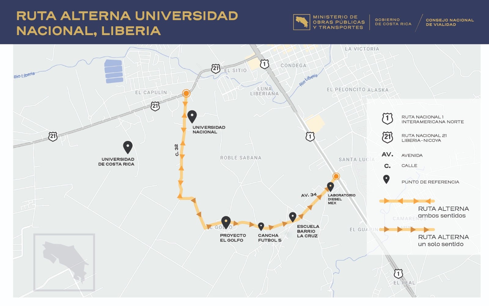 Ruta alterna UNA Liberia