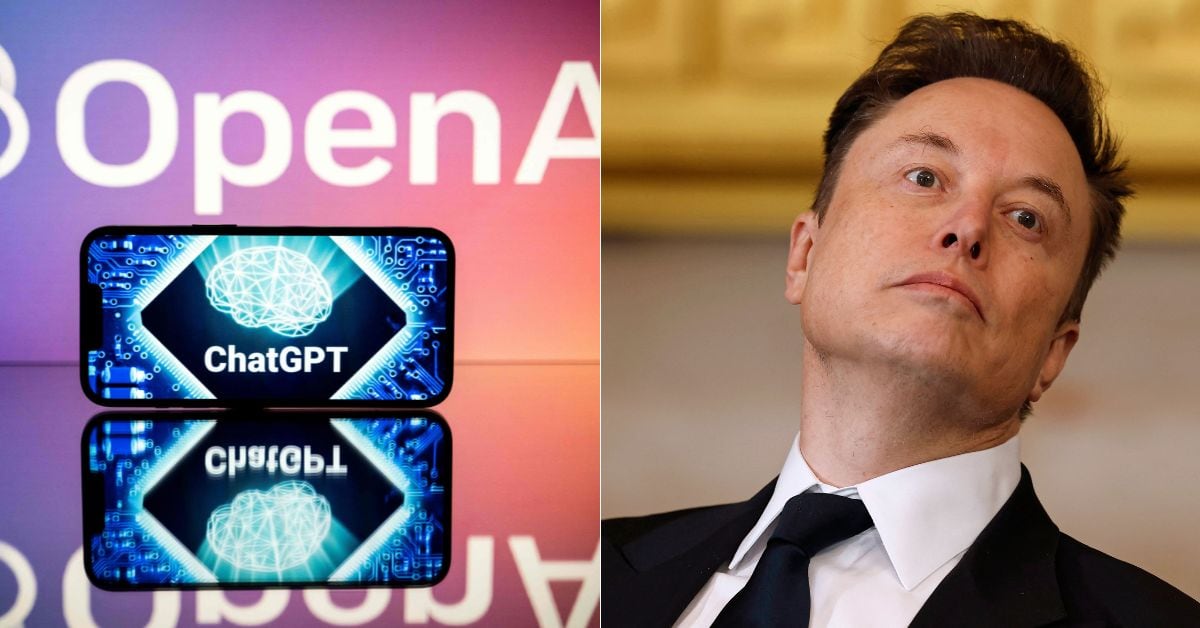 En la imagen, el logo de OpenAI y del empresario Elon Musk