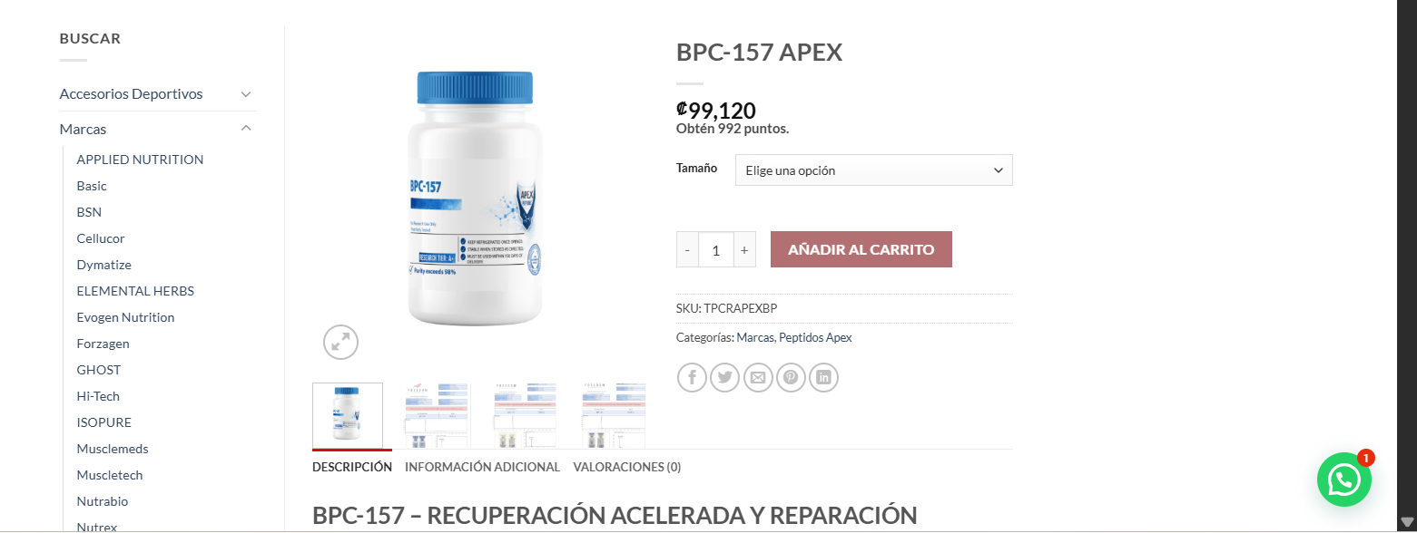 El péptido BPC-157 se vende por internet en diversas tiendas, a pesar de no contar con registro sanitario.