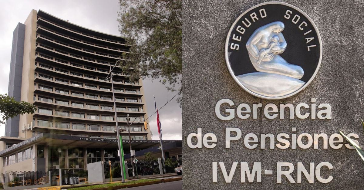 En la imagen, a la izquierda, la fachada del ICE, y a la derecha la fachada de la gerencia de pensiones de la CCSS.