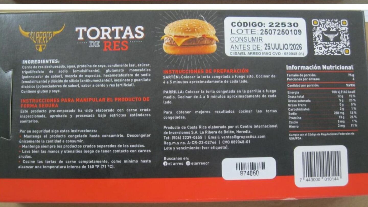 Alerta sanitaria: Salud detecta salmonella en tortas de famosa marca de carne costarricense