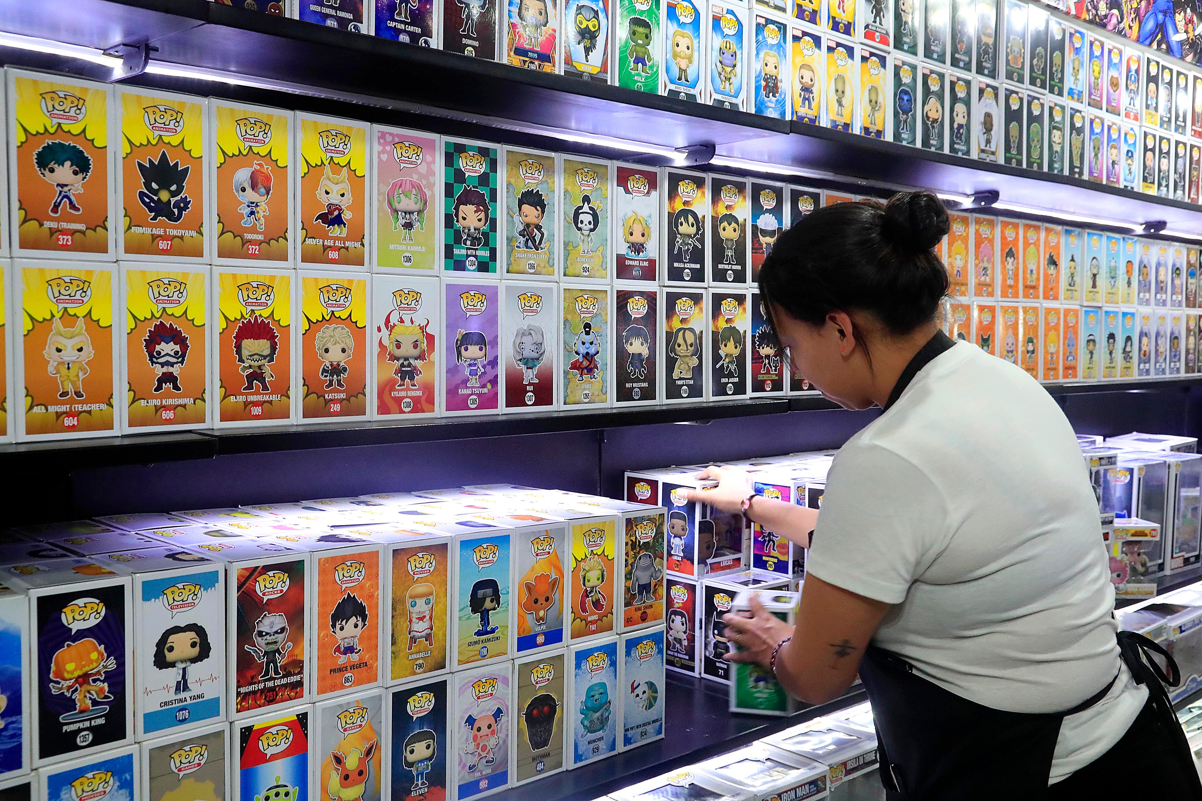 08/09/2023 Tienda Vértigo, Plaza Lincoln. Funkos, figuras coleccionables cabezonas.