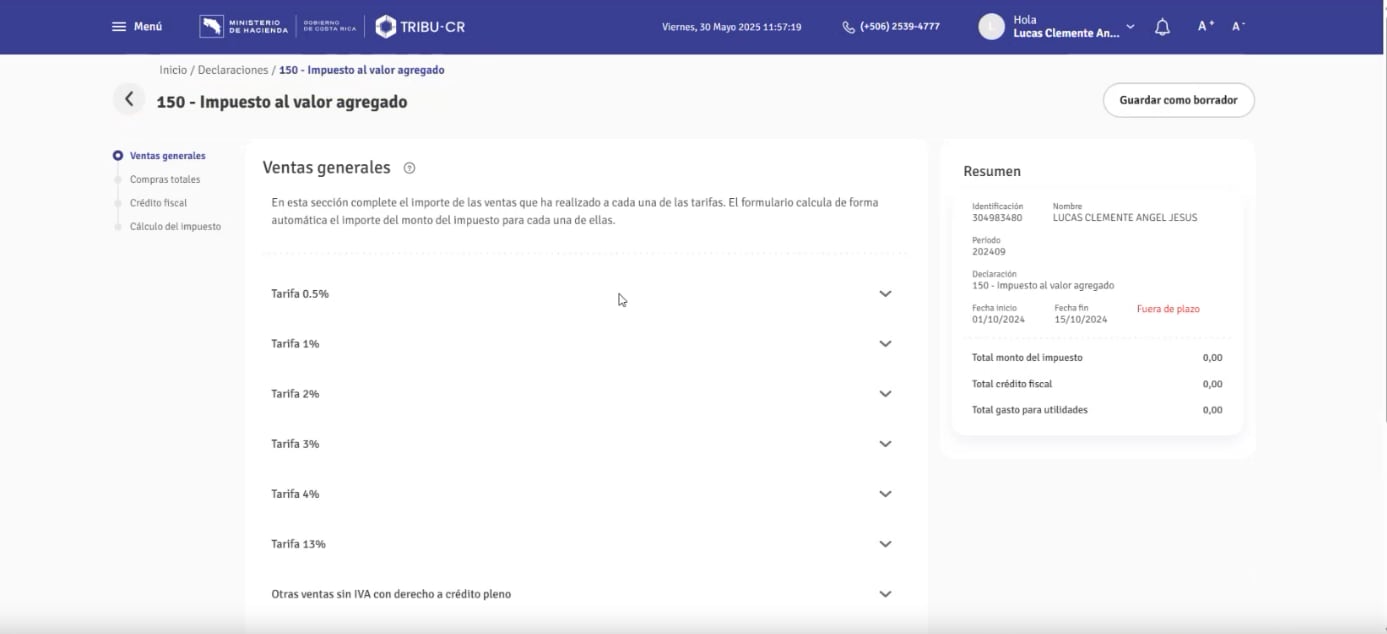 Esta es la nueva división por tarifas que encontrará al presentar una declaración del IVA en Tribu-CR.