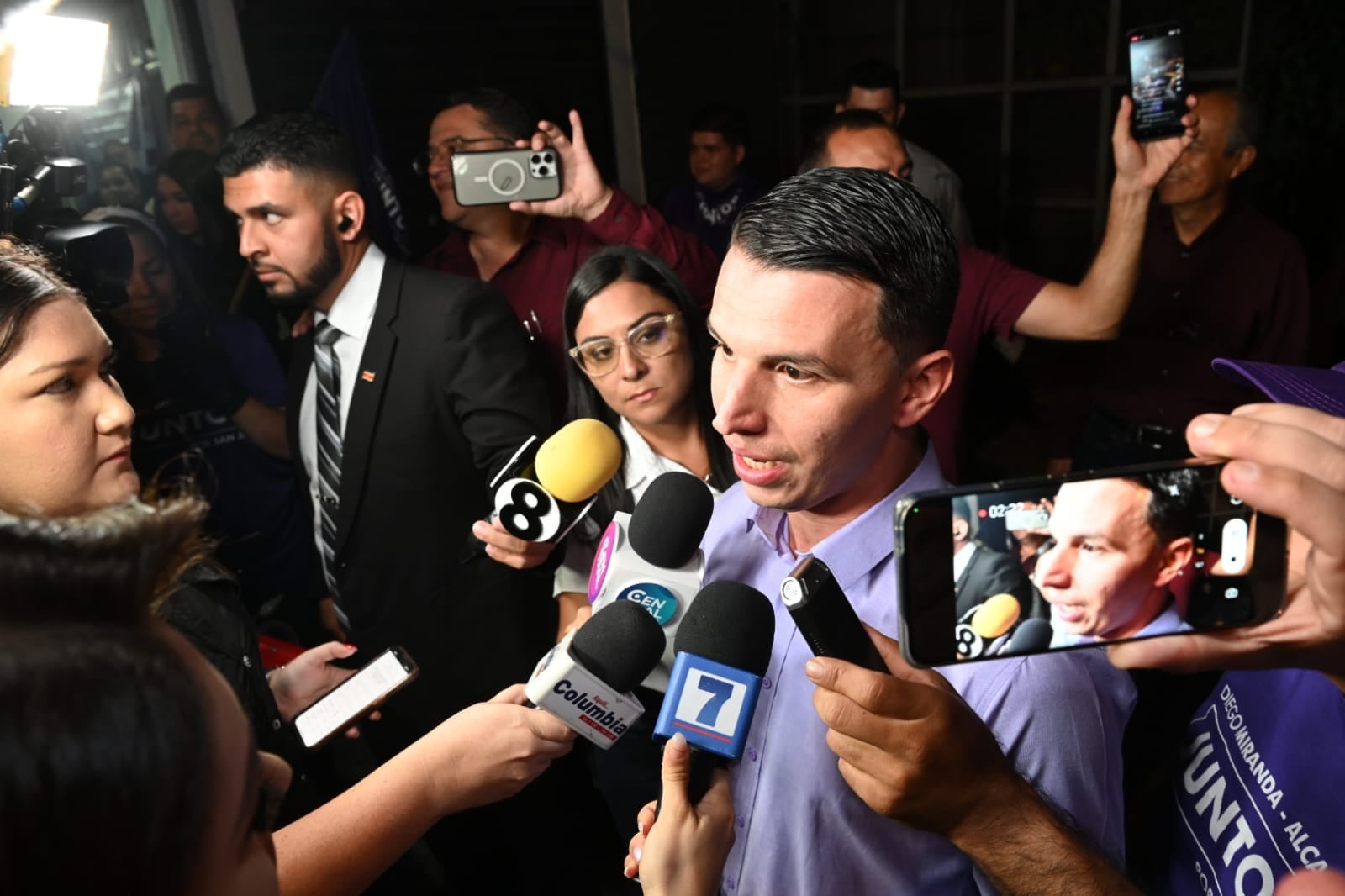 04/02/2024, San José, Casa de campaña del partido Juntos, llegada del nuevo alcalde del cantón central de San José Diego Miranda.