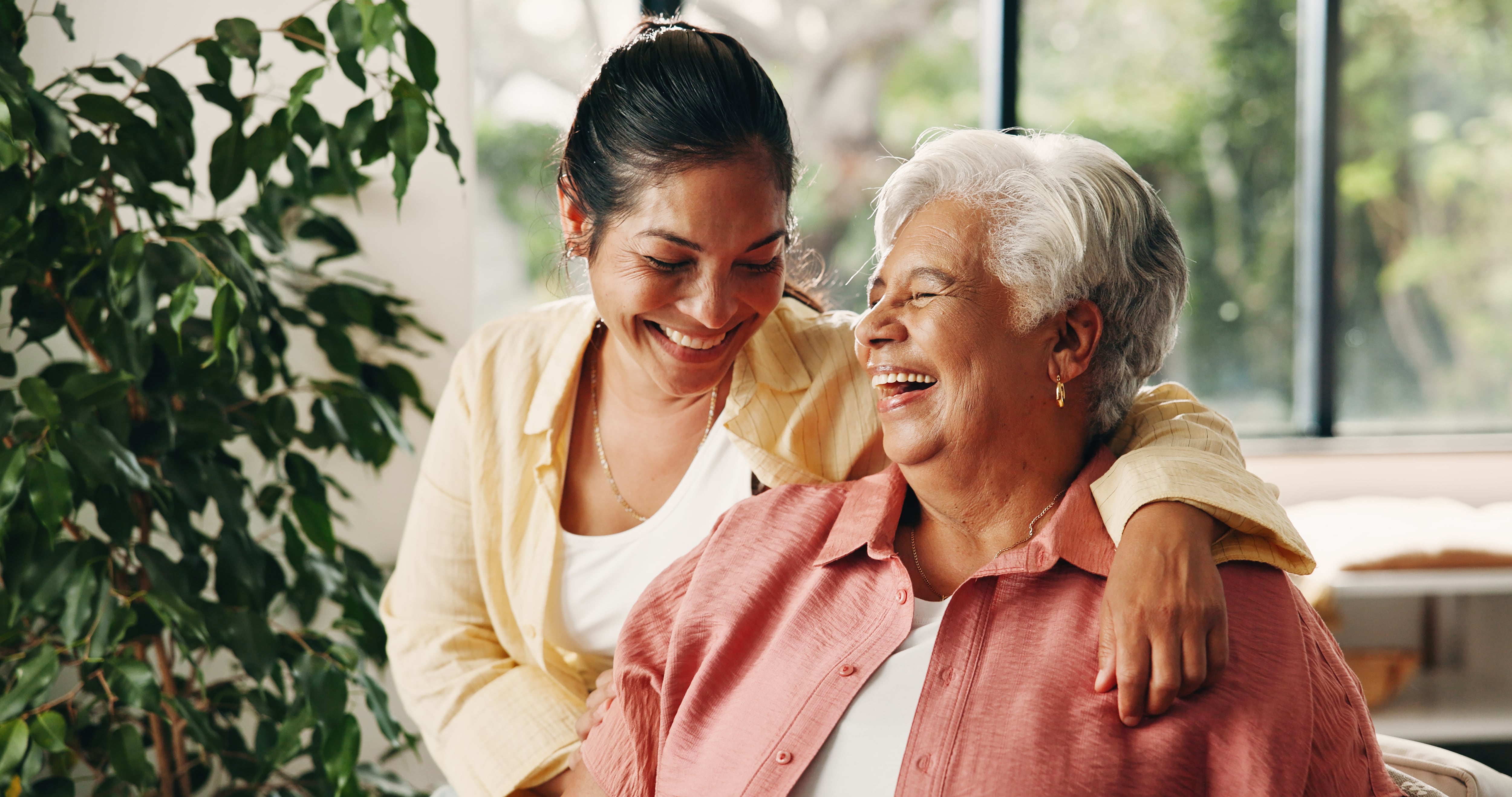Laugh,,Senjubiior,Mom,And,Woman,In,Home,With,Smile,,Love