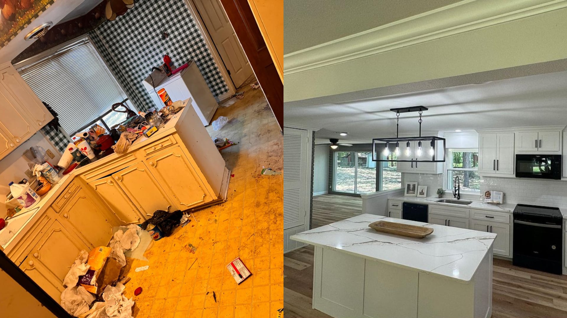 Antes y después de una cocina remodelada por Pablo Chinchilla, propietario de Blue Marlin Investment Properties.