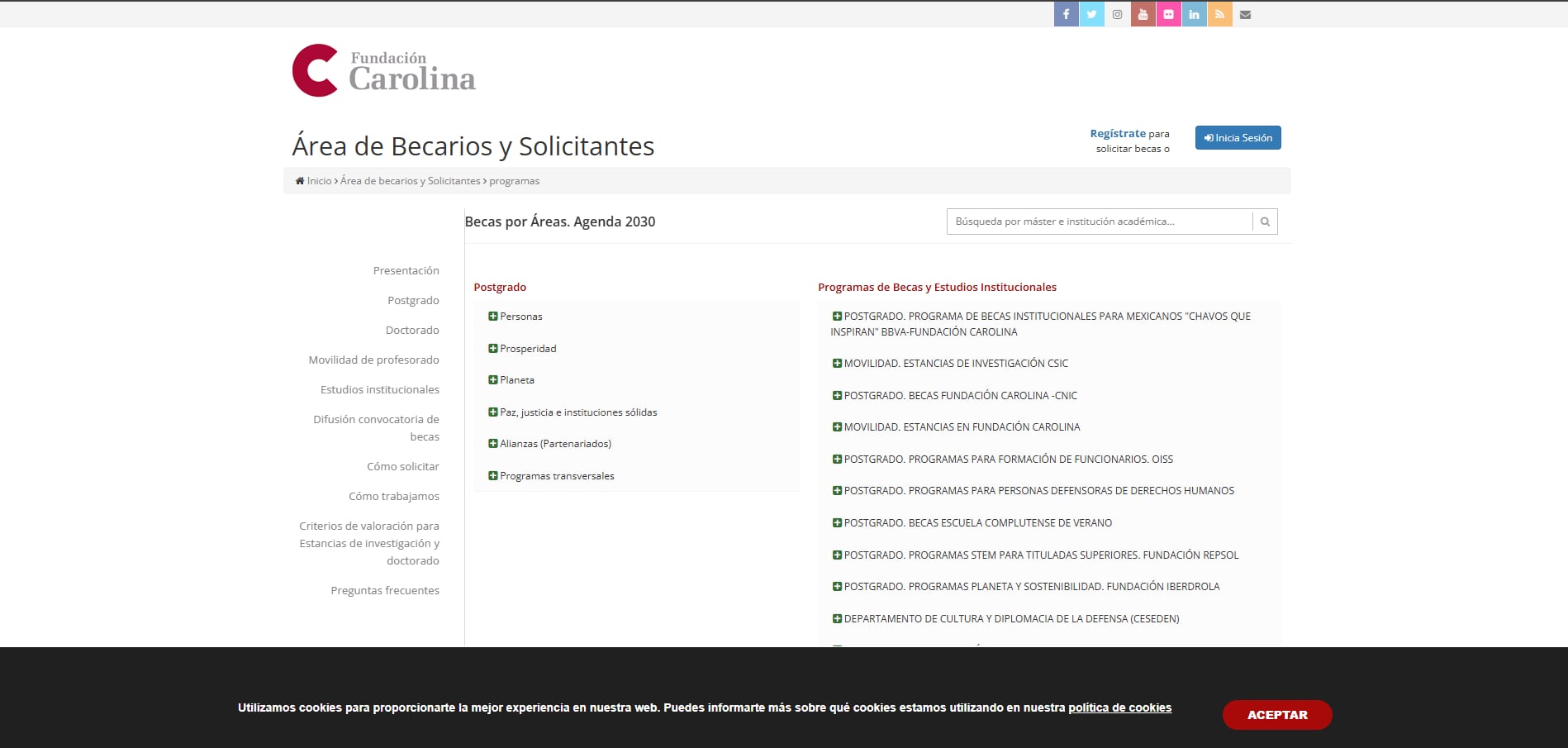 Los candidatos deben realizar su registro y cargar toda la documentación académica a través de esta interfaz digital antes de las fechas límite establecidas por el programa.