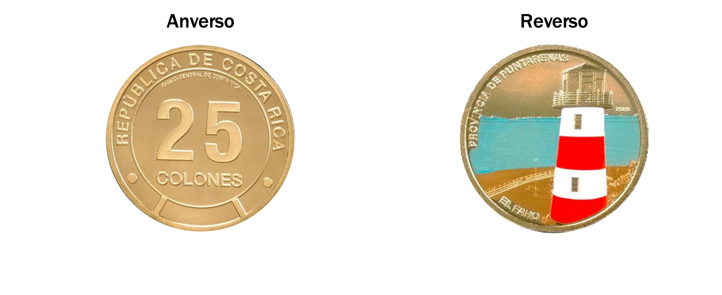 Moneda con el motivo del Faro de Puntarenas