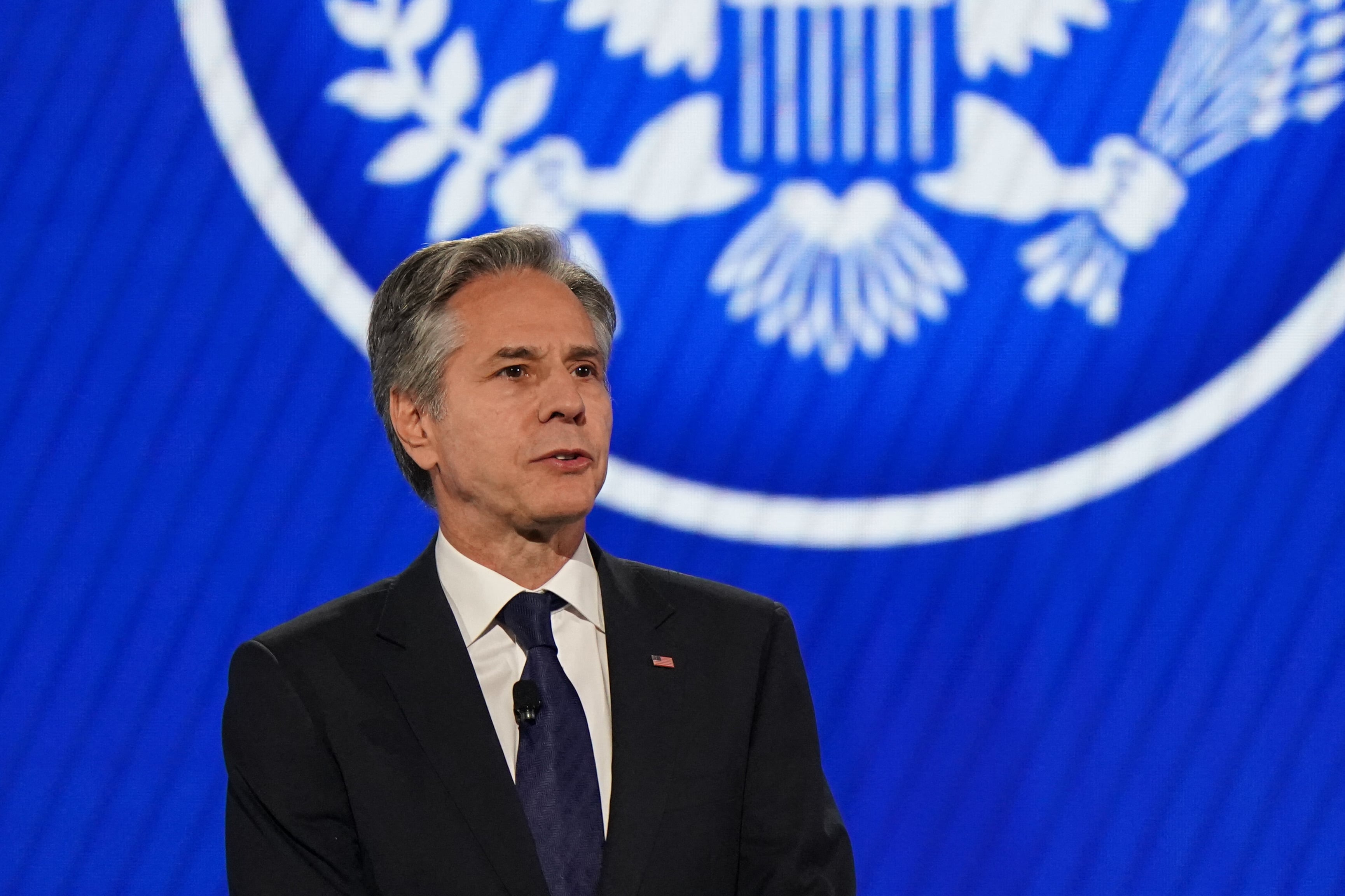 US Secretary of State Antony Blinken delivers the keynote address during the RSA Conference in San Francisco, California, on May 6, 2024. The speech marked the release of the International Cyberspace and Digital Policy Strategy. (Photo by Loren Elliott / AFP)