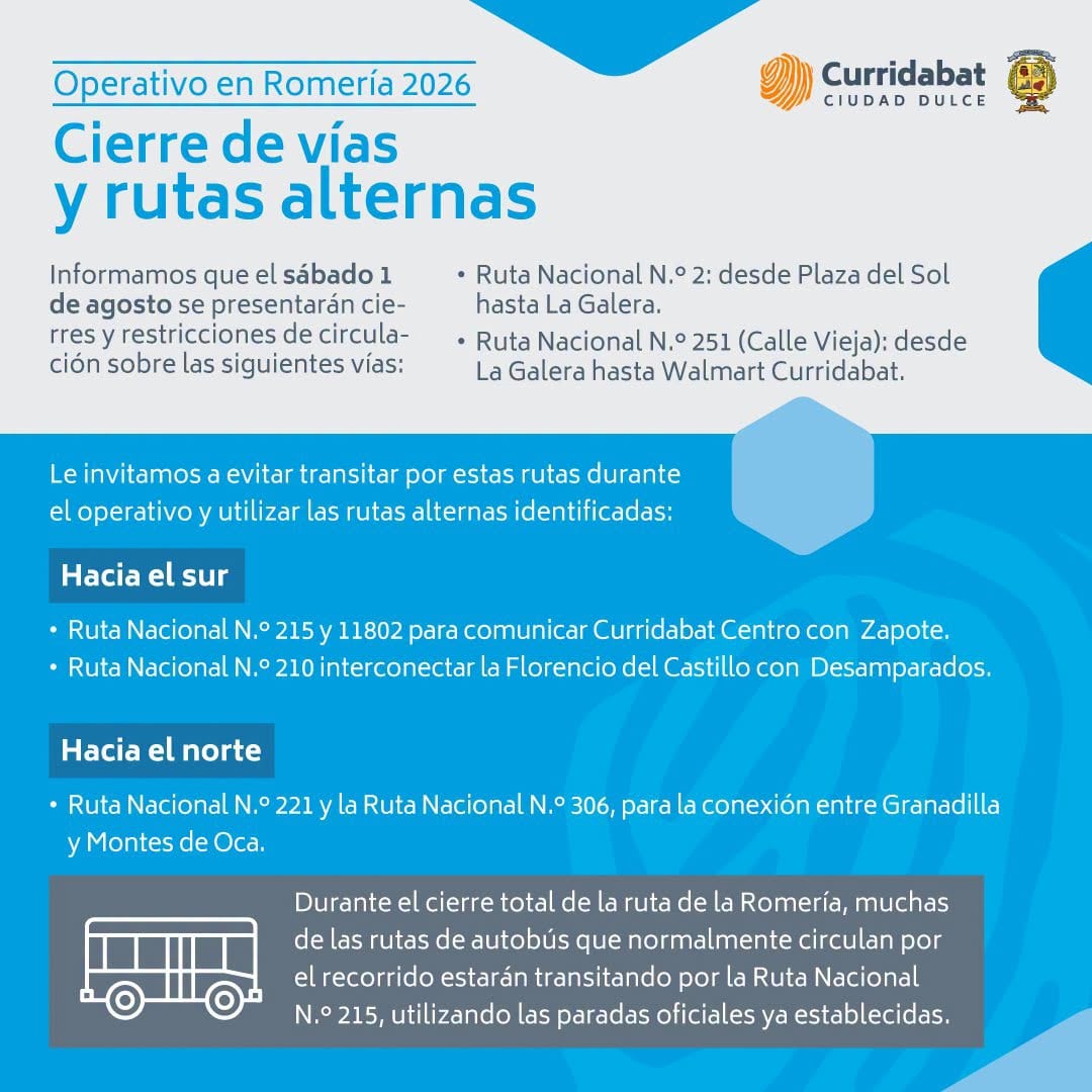 Municipalidad de Curridabat anuncia cambios en las calles por la romería del 2026.