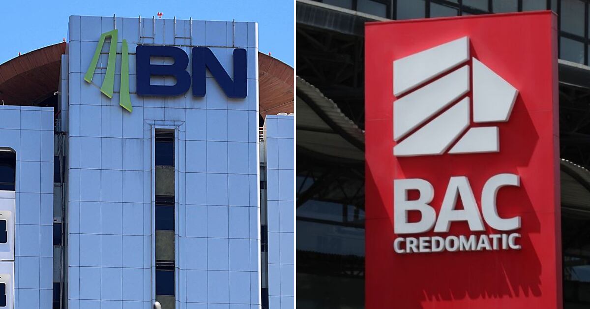 Fotografías de la fachadas del Banco Nacional (BN) y logo de BAC Credomatic, dos entidades bancarias en Costa Rica. Ambas instituciones experimentaron fallas en el servicio de Sinpe Móvil, afectando a sus clientes.