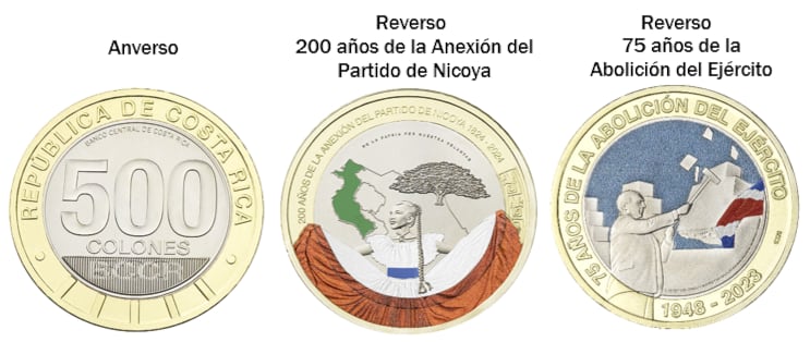 Las monedas conmemorativas de la Abolición del Ejército y la Anexión del Partido de Nicoya se podrán conseguir en diez entidades.