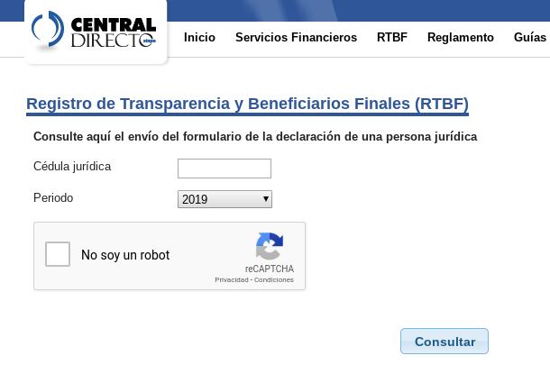 El Banco Central de Costa Rica (BCCR)
habilitó en su sitio web un espacio de consulta para quienes tienen interés en verificar si su declaración en el
Registro de Transparencia y Beneficiario Finales (RTBF) fue presentada.