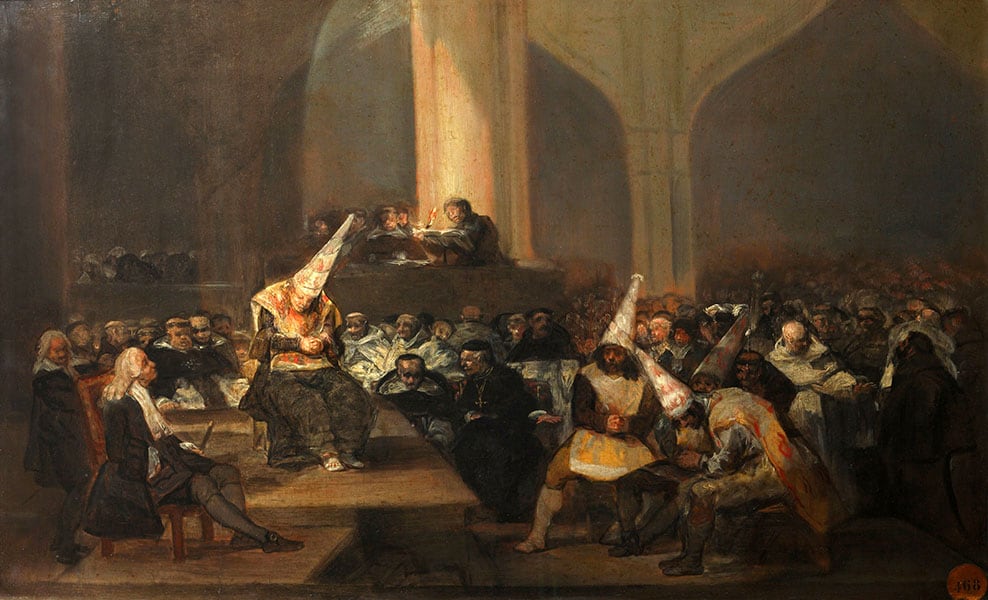 En El tribunal de la Inquisición (1812-19), Francisco Goya representó uno de los casos históricos que estudia el sociólogo Patrick Bergemann para comprender por qué las personas denuncian a otras.