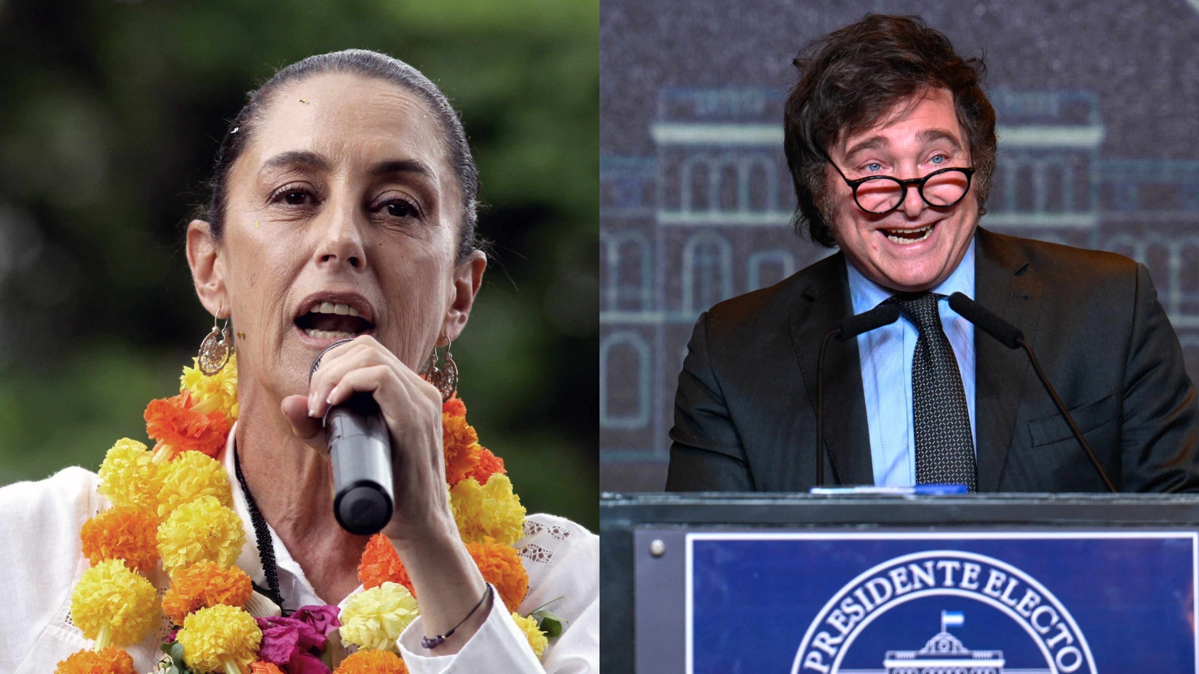 Fotomontaje de Claudia Sheinbaum y Javier Milei tras la aprobación de reformas laborales en México y Argentina en 2026.