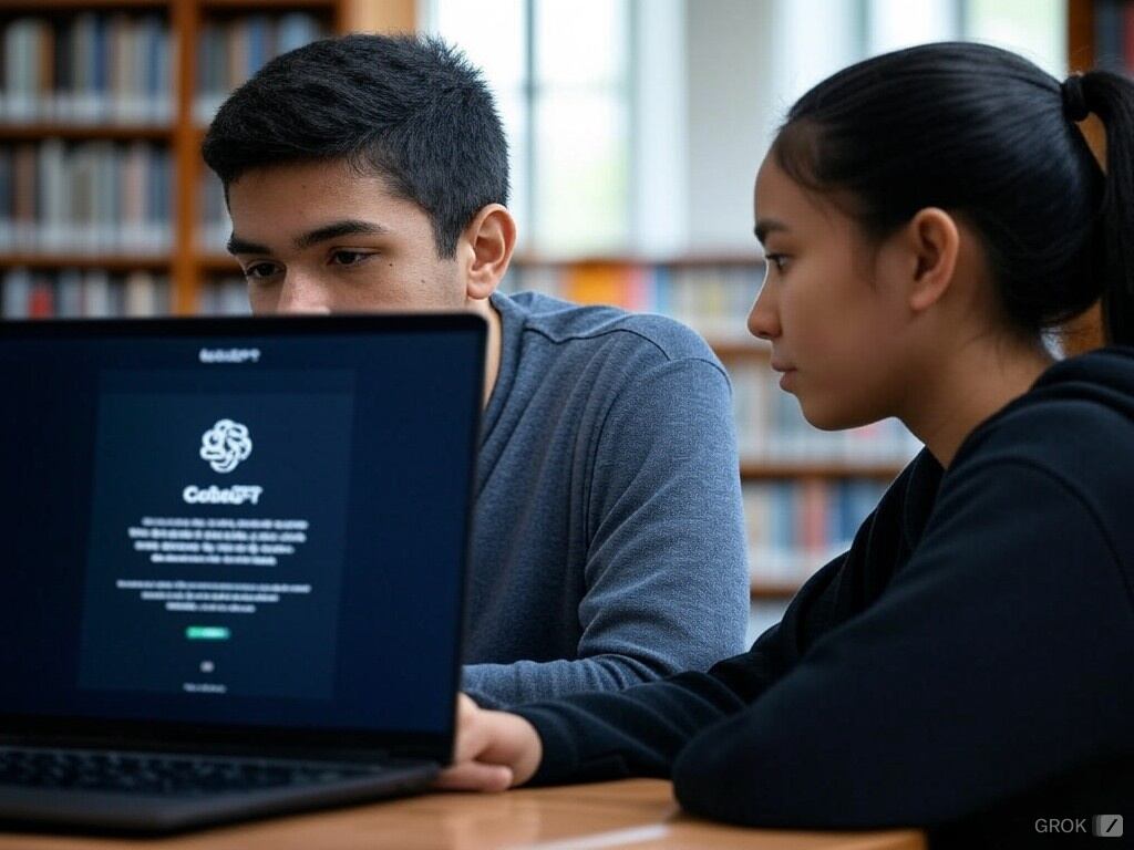 Estudiantes universitarios usan Chat GPT. Imagen creada por la IA generativa Grok 2 de X. El Financiero