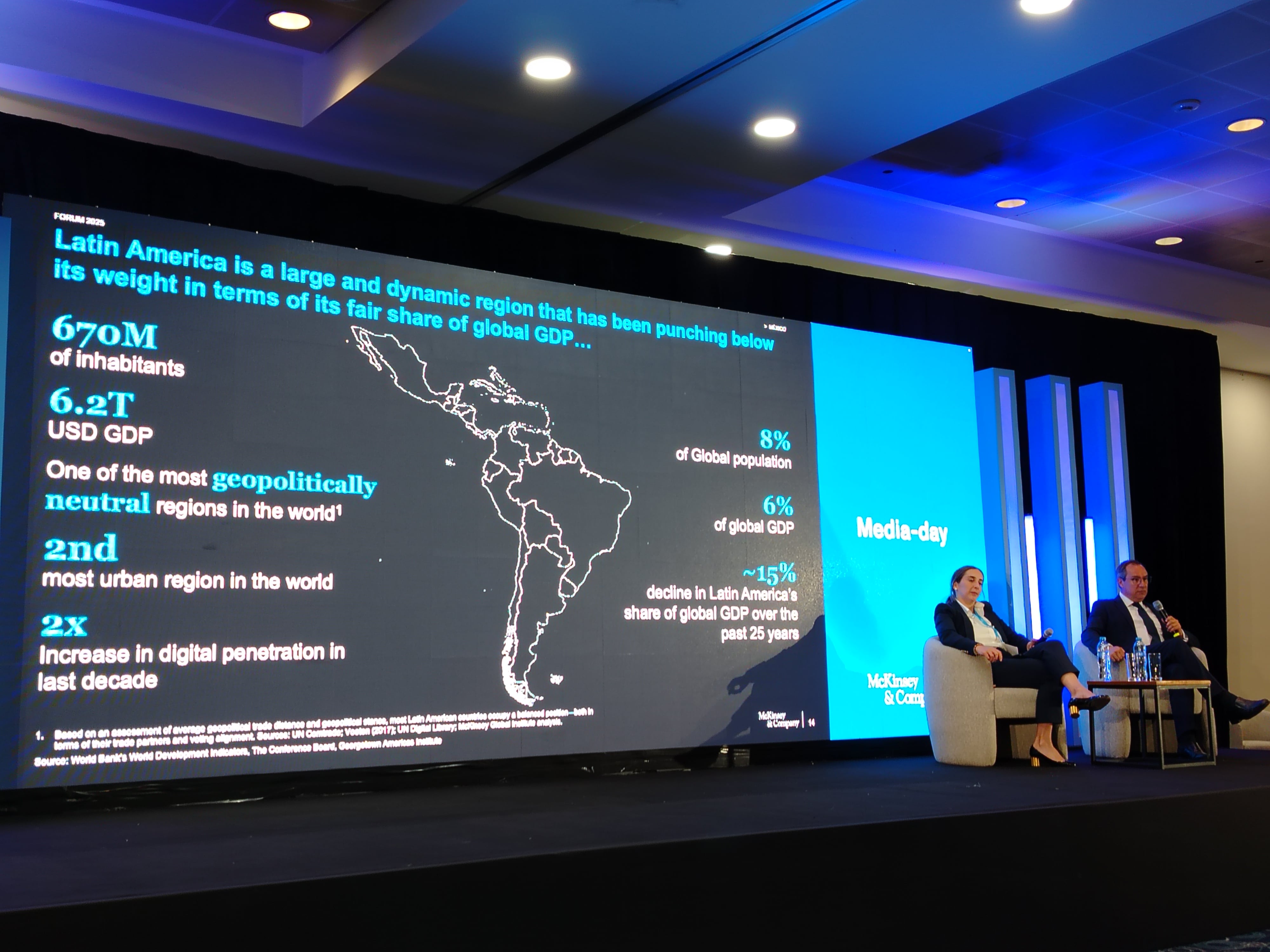 Presentación de Andrés Cadena, socio senior de McKinsey, durante el foro organizado por la firma en Ciudad de México. Octubre 2025.