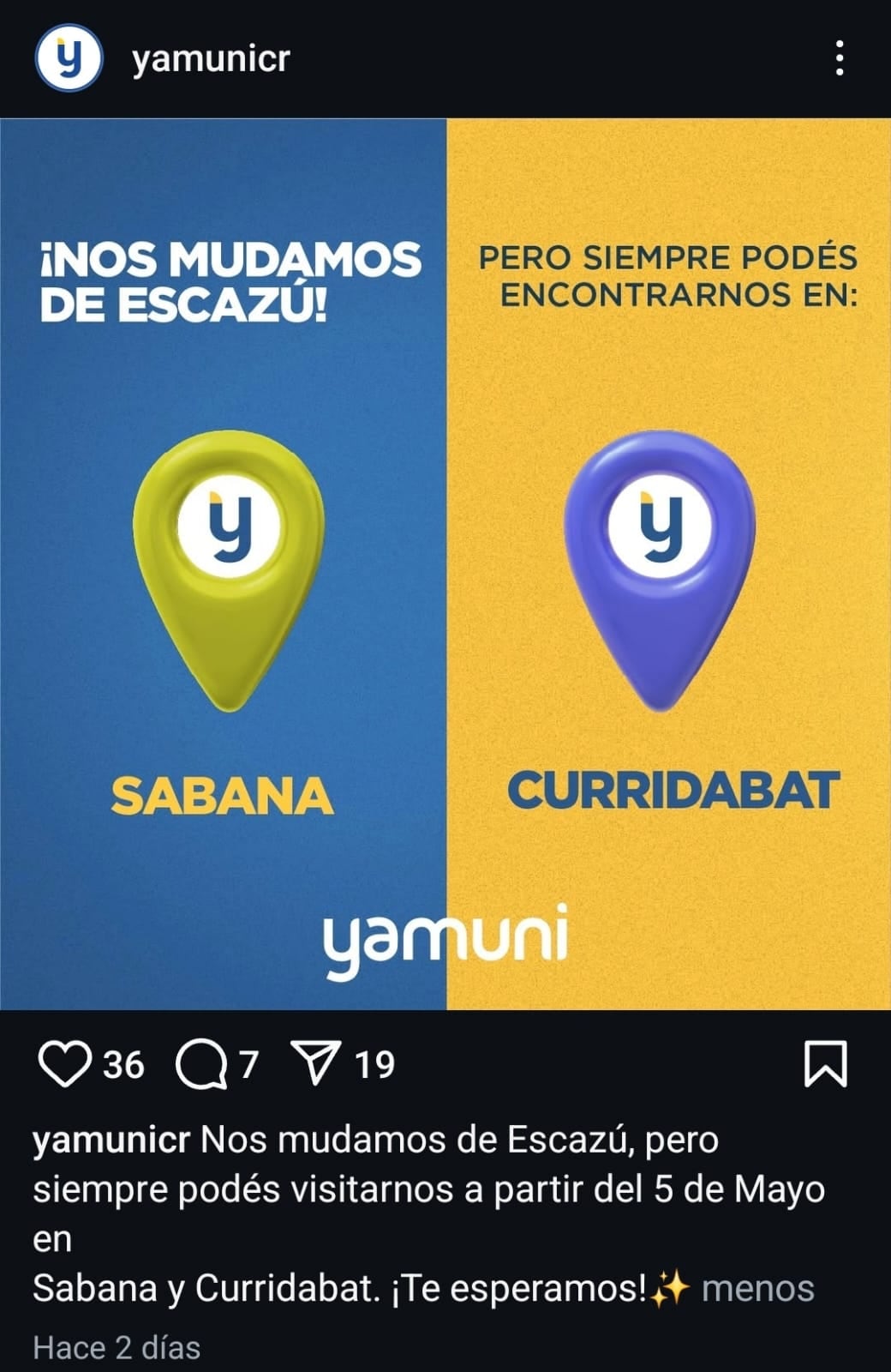 Anuncio de Yamuni en redes sociales